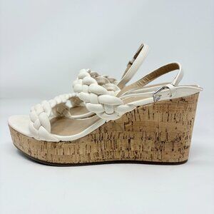 Esprit Braided Espadrille Platform Cork Wedge White Size 8